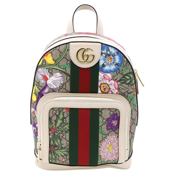 Gucci Ophidia Flora Beige White Leather Canvas Backpack Shoulder Bag Italy NEW main image 13